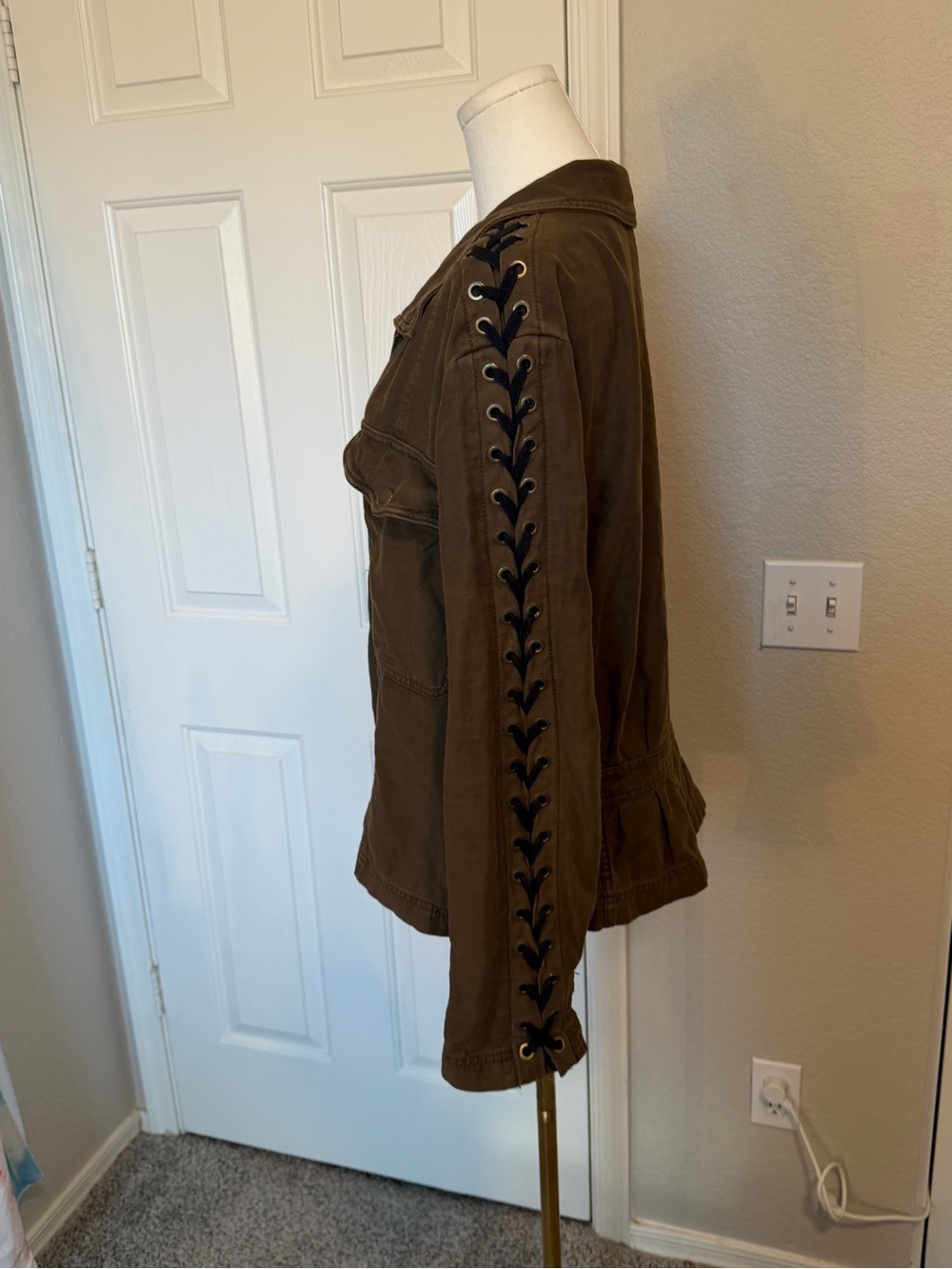 Free People Olive Lace-Up Sleeve Utility Jacket - Picture 4 of 5